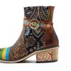 Johnature Handmade Genuine Leather Shoes Printing Contrast Retro Casual Comfort Women's Short Boots
