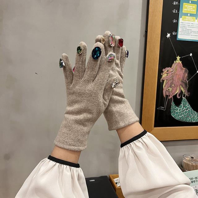 Cashmere Gloves Rabbit Hair Mouth Bow Cashmere Gloves Korean Fashion Woolen Cloth Warmth Riding Touch Screen Gloves A432