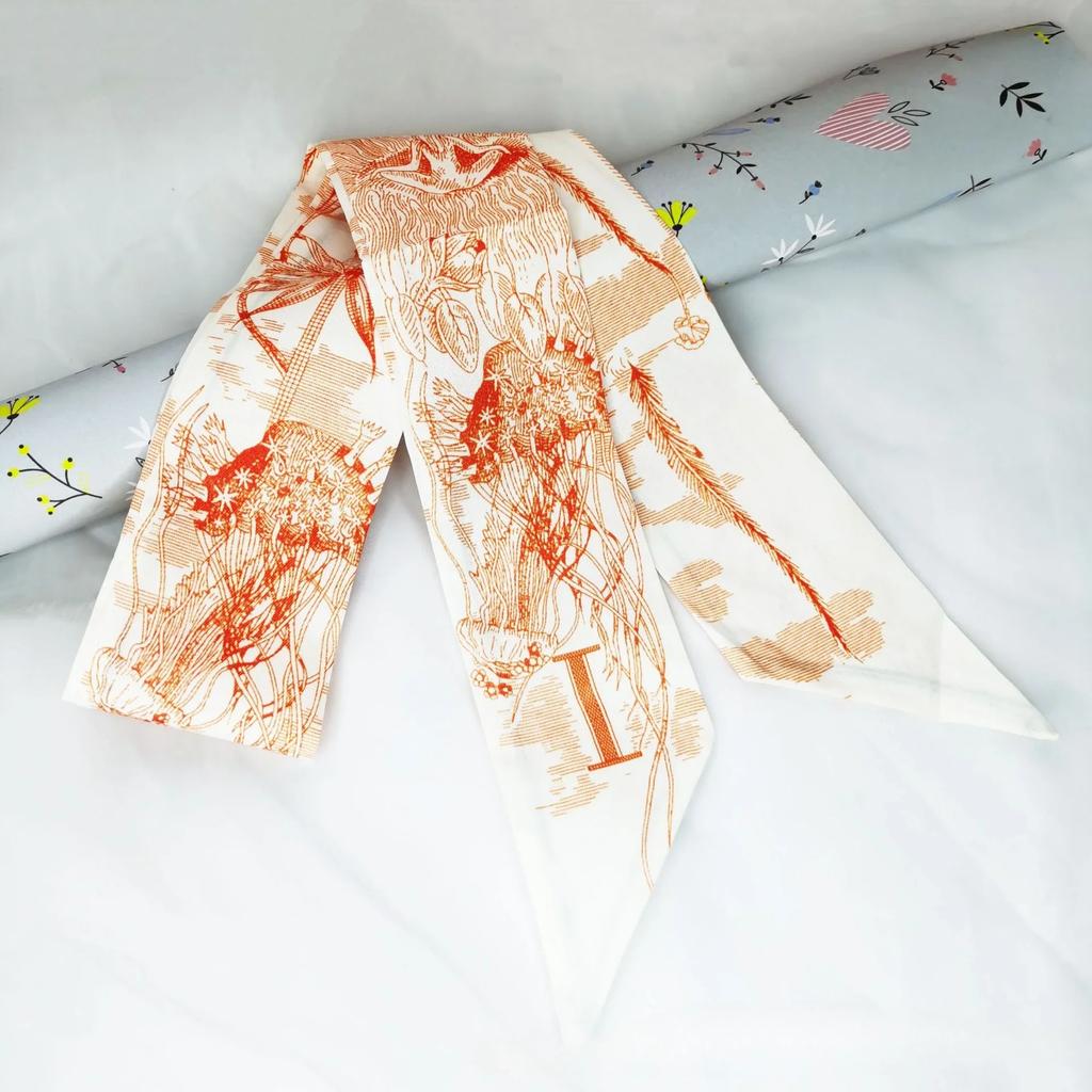 Fashion Skinny Scarf Women Luxury Letter Printing Tie Bag Handle Ribbon Hair Band Women's Headscarf New Lady Design Silk Scarves