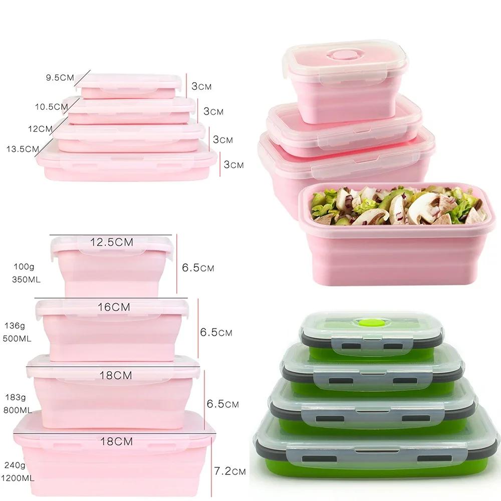 Portable Colorful Folding Food Container Lunch Box, 4 Pcs, 350/500/800/1200ml, Eco - Friendly