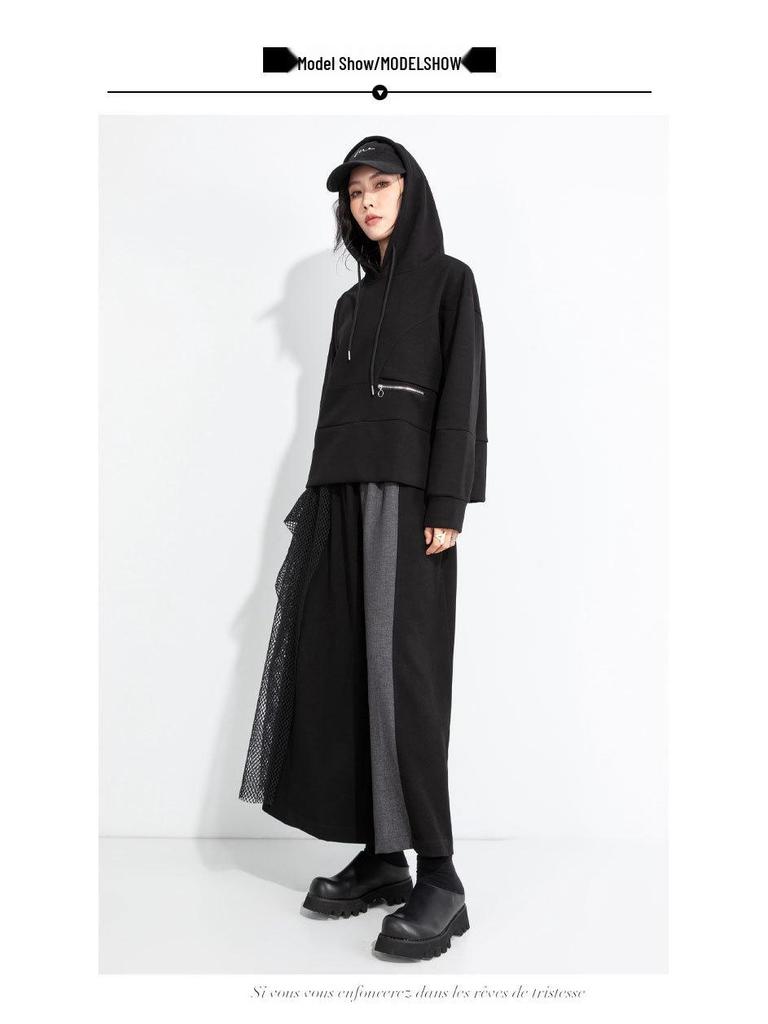 2025 Autumn/Winter Niche Fashion Elastic Waist Patchwork Wide-Leg Culottes Plus Size