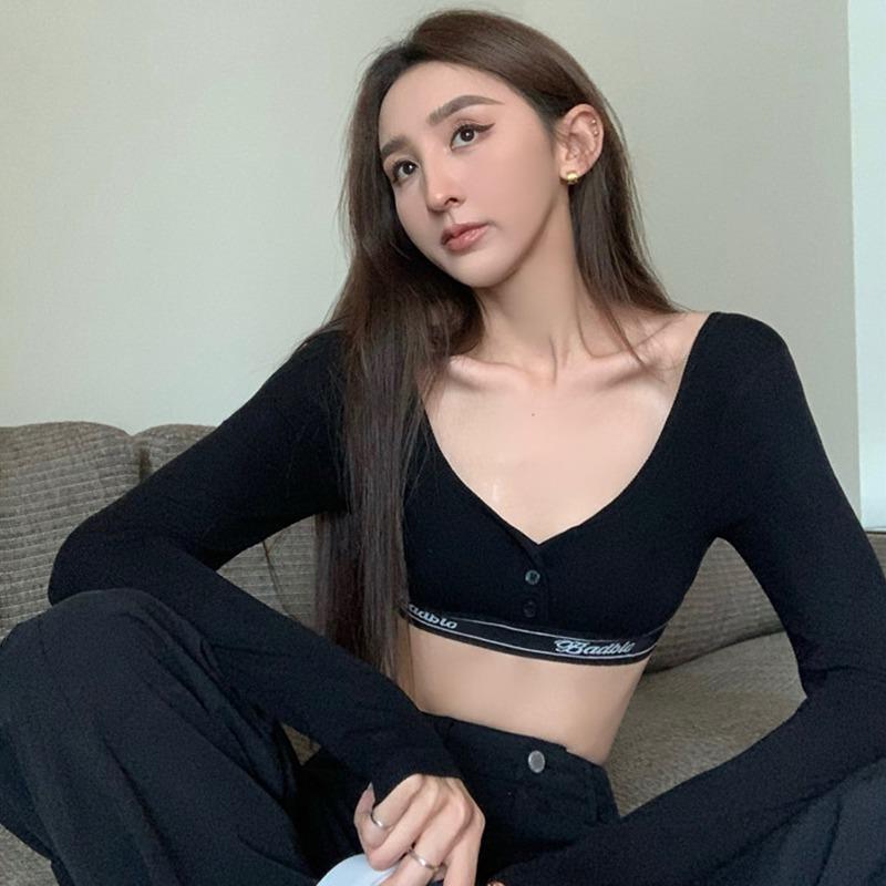 

Тонкий топ с квадратным вырезом, однотонная короткая женская футболка в сладком и пряном девчачьем стиле с длинными рукавами One Size