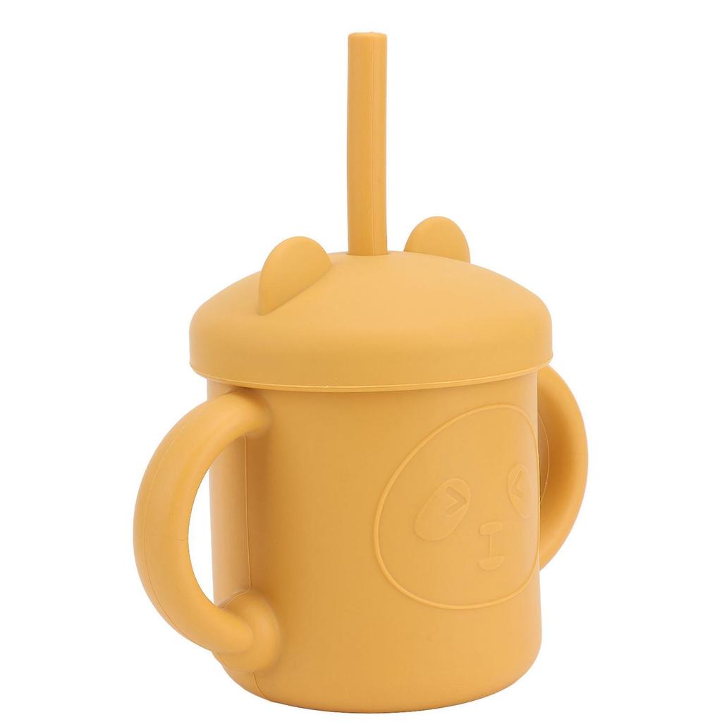 1 Pcs Silicone Sippy Cup Panda Pattern Baby Learning Training Cup Drop Resistant Silicone Sippy Cup with Handles Spout Lid