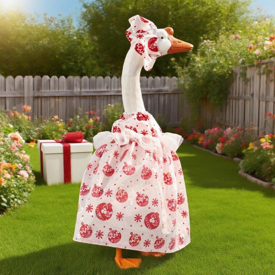 Christmas Goose Outfit Red Green Porch Goose Skirt with Hat for 23 Inch Goose Statue Holiday Goose Costume for Garden Backyard Patio Lawn Decor