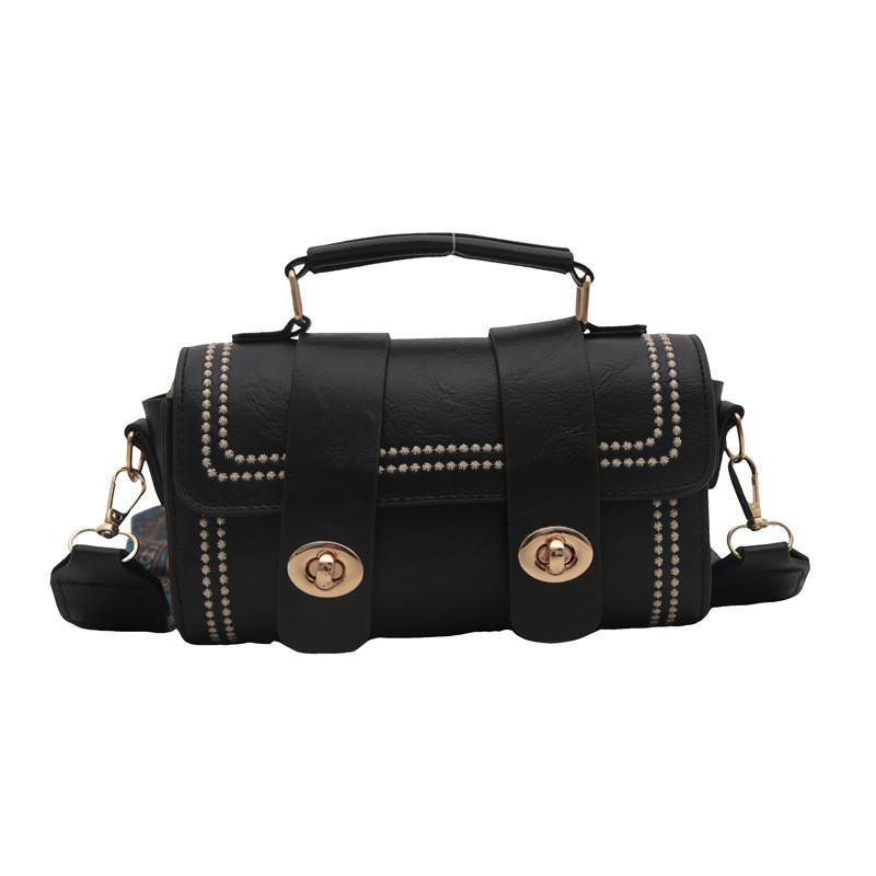 Trendy Street Style Pu Leather Baguette Bag Chic Lock Closure Tote чёрный