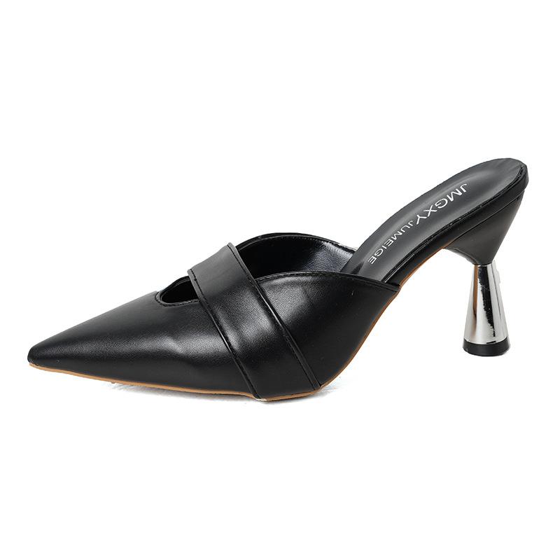 Baotou Half Slippers Women's Spring and Autumn 2024 New Internet Celebrity Empty Lazy Pointed Head Wearing Fashion High-heeled Cool Slippers