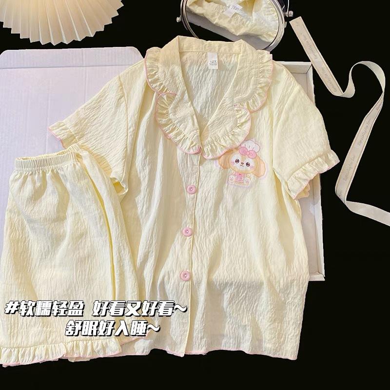 

New girl style butter cake pajamas women s short-sleeved shorts lace two-piece set soft cute princess style loungewear S
