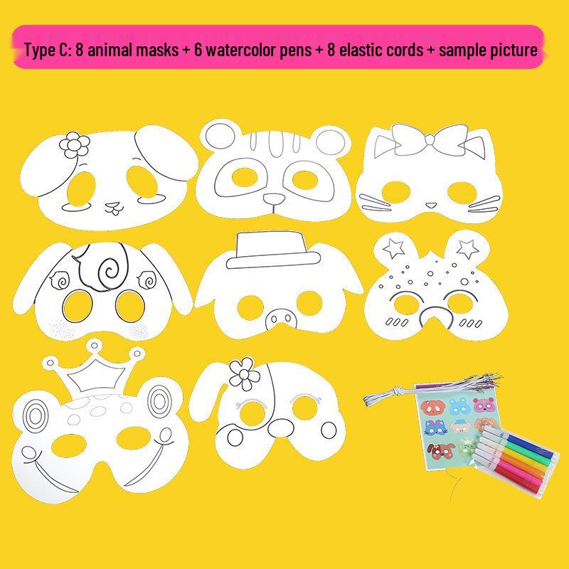 Animal Cartoon DIY Graffiti Mask: Handmade Art Materials for Children's Coloring