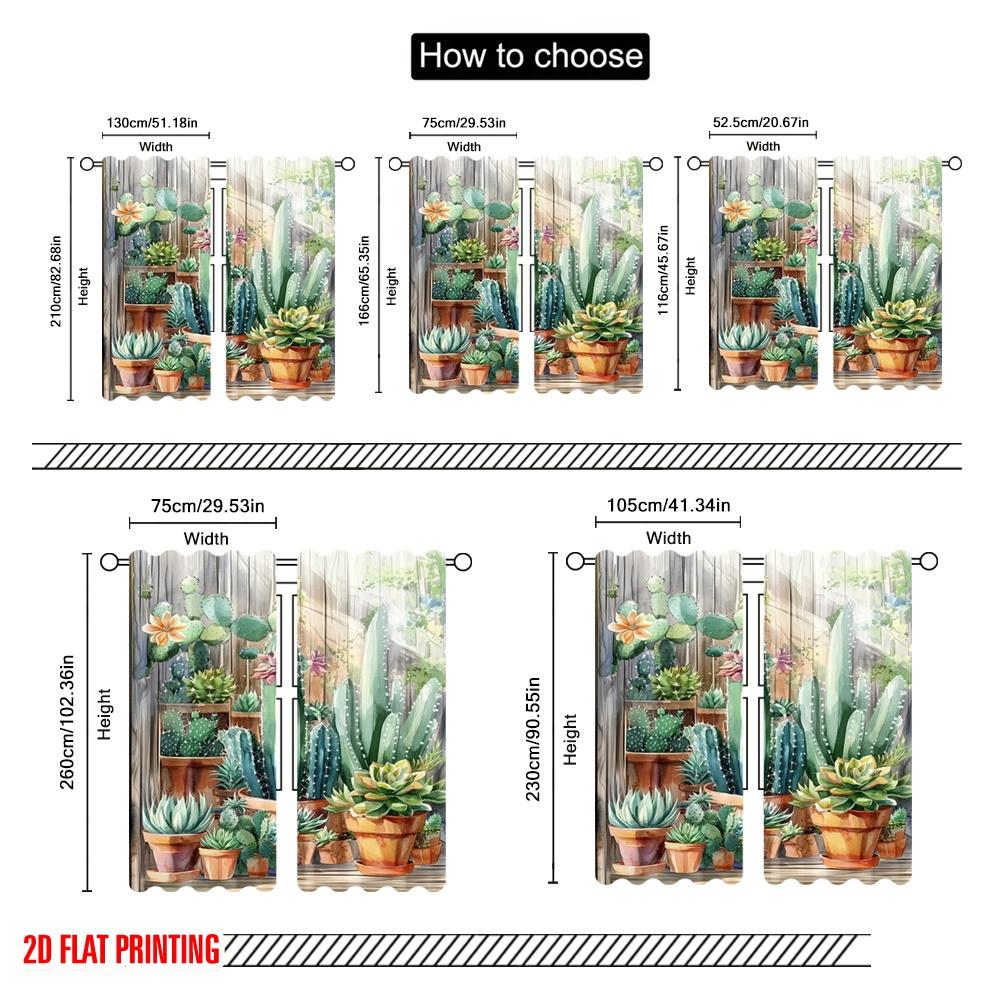 2pcs,2D Plane Printing Popular Curtains Cactus Oasis Durable Polyester (without Rod) Decorations For Home Use for Bedroom,