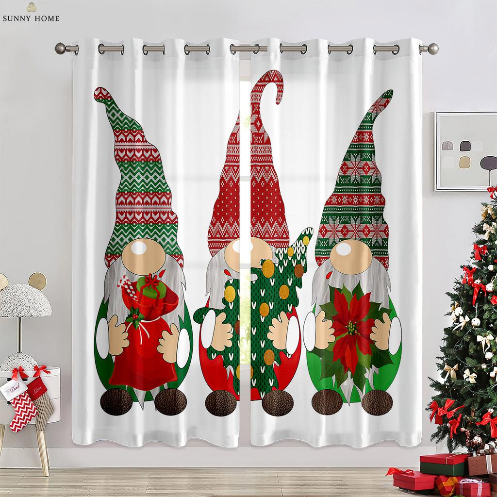 Snowflake Pattern Ball Christmas Holiday Tree 3D Pattern Print Window Curtains Bedroom Space Restaurant Christmas Holiday Gathering Decorative