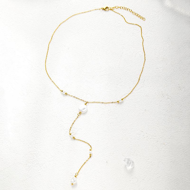 Pearl Tassel Collarbone Chain Women's Fashion Light Luxury High-end Gold-plated Stainless Steel Necklace Suitable for Spring Necklace