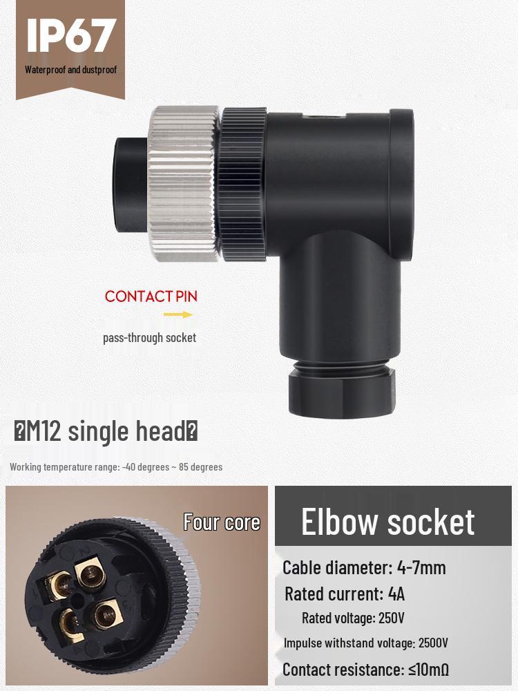 M12 Waterproof Sensor Connector: Male & Female Aviation Plug, 34-Pin, 5-Hole, 8P, Straight & Elbow, Three-Core Socket.