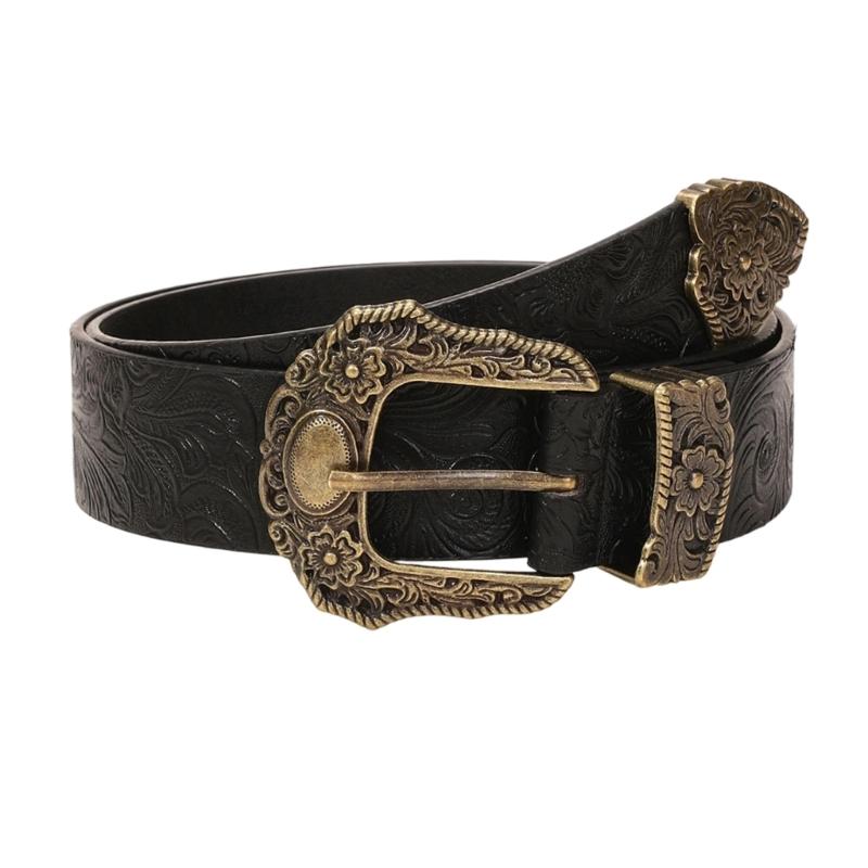 

Comfortable PU Leather Waistband Retro Print and Secure Alloyed Clasp Wide Belt for Diverse Ages and Occasion чорний