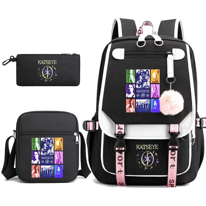 Set Zaino Katseye Stile Coreano Leggero Grande Capacità Borsa Scolastica Casual per Studenti Set da 3 Pezzi