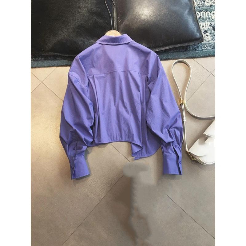 Lavender Purple Autumn Design Irregular Shirt Women's High-Quality Loose Shirt Versatile Top