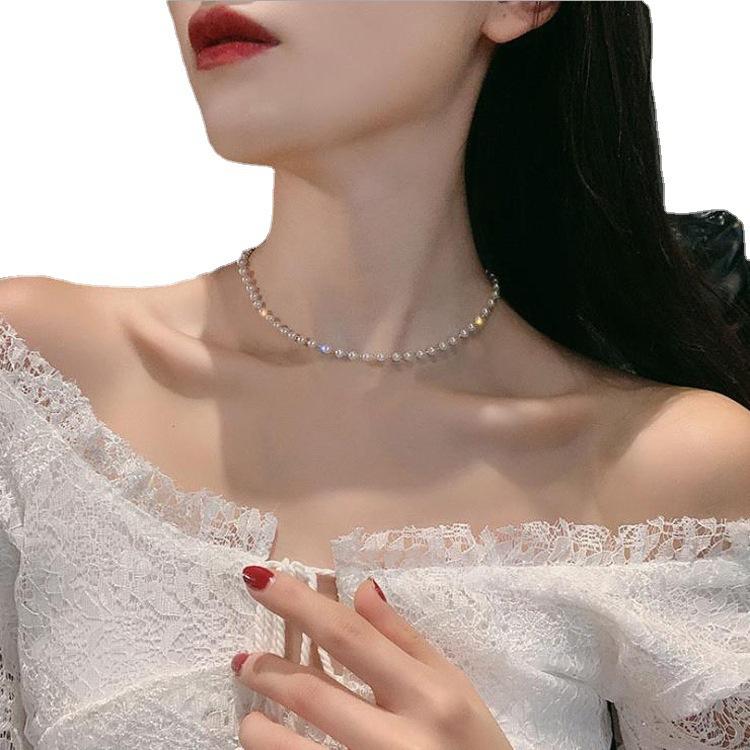 Korean Version Ins Niche Light Luxury Fashion Women's Pearl Collarbone Chain Necklace, Exquisite Millet Bead Single-layer Pearl Necklace