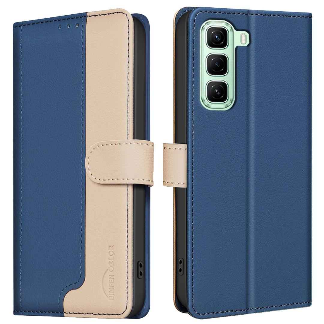 

BINFEN COLOR BF33 for Infinix Hot 50 4G Leather Case Splicing Color RFID Blocking Blue