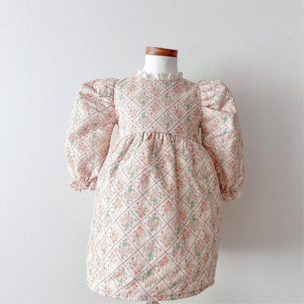 Girls' Winter Lace Collar Polka Dot Cotton Dress