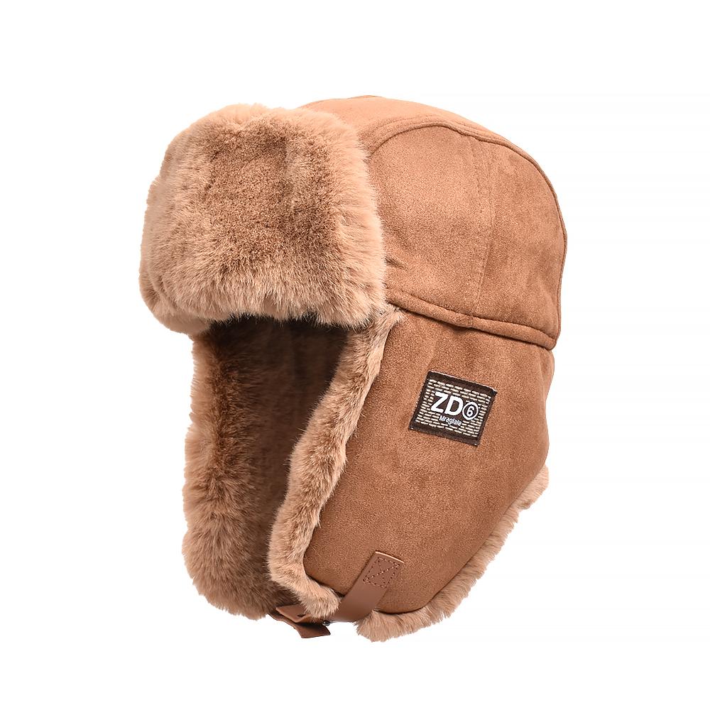 Winter Earflap Bomber Hats Cotton Lamb Hair Ear Protectors Russian Cap Plush Thicken Windproof Mountaineering Ski Snow Headwear
