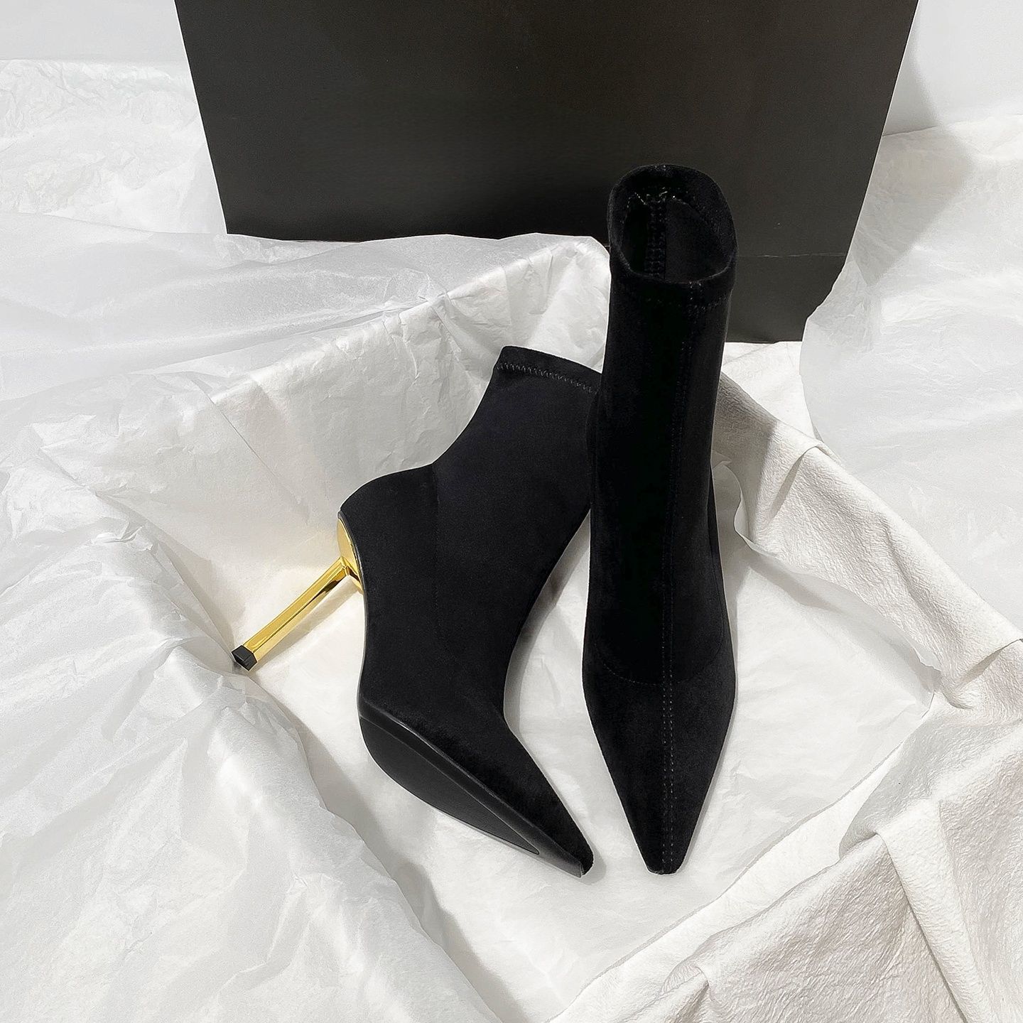 Winter Stretch Boots Casual Pointed Banquet High Heel Boots Black Skinny Boots Women s Skinny Heel Internet celebrities Daily 40