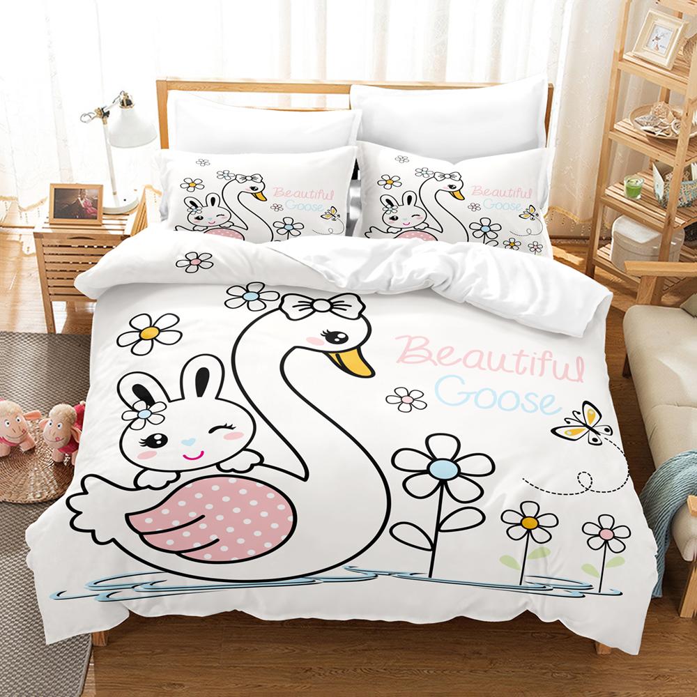 3D Printed Animals Swan Bedding Set Down Quilt Cover With Pillowcase Double SIngle King
