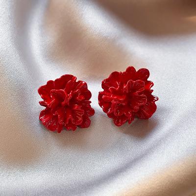 Weiß Rote Blume Ohrstecker für Damen Trendige Acryl Faltblätter Große Ohrringe Hochzeitsparty Süßer Schmuck Mädchen Geschenk