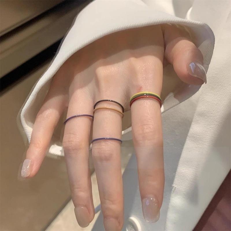Set da 7 Pezzi Moda Colorato Smalto Goccia Anello Ultra-Fine Per Donne Ragazze Festa Gioielli Charme Personalizzati di Alta Qualità Regalo