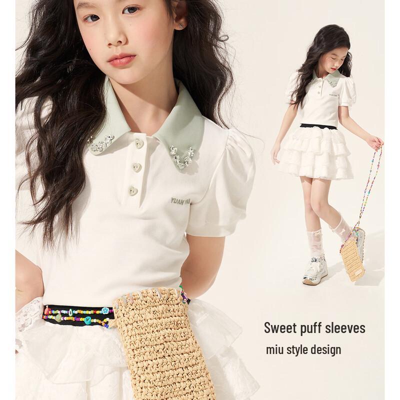 Sommer-Poloshirt für Mädchen mit Strassbesatz