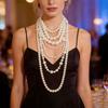 Trendy Geometric Design 7 Layer Pearls Chain Statement Jewelry Set Vintage Fashion Pears Jewelry Suitable For All Season
