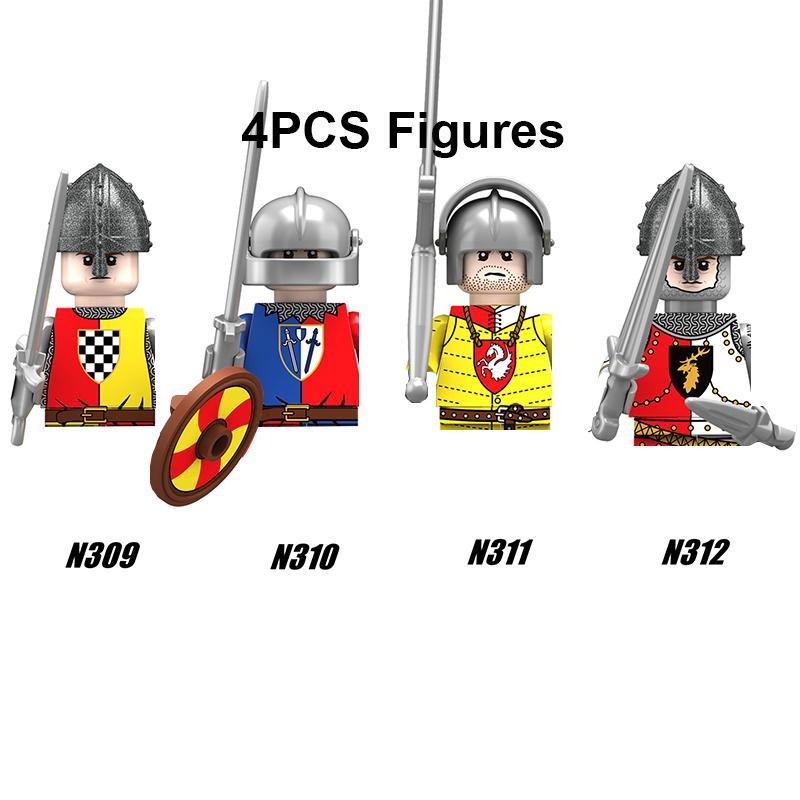 Military Building Blocks Medieval Solider Knights Equipments Mount War-Horse Wolf Flag Vests Shields Fiery Dragon Mini Brick Toy