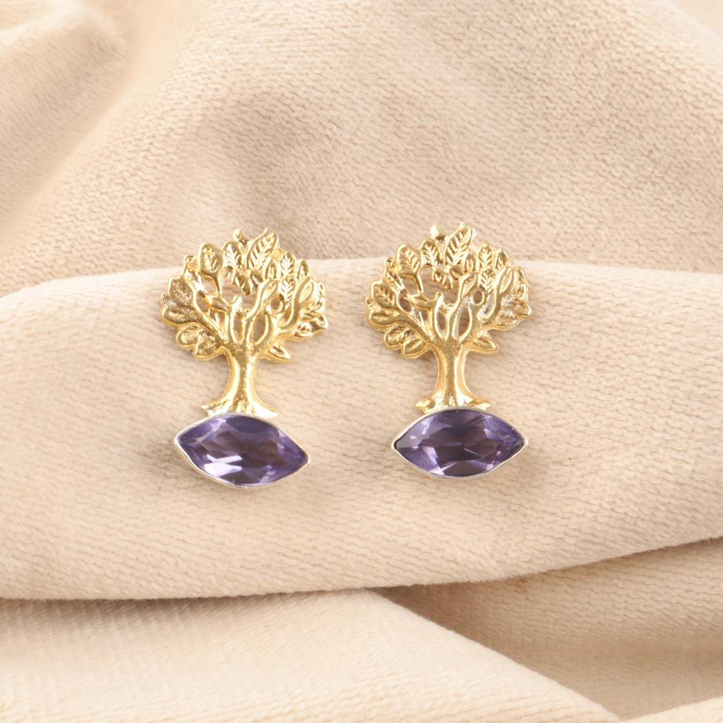 Marquise Iolite Gemstone Stud Best Friend Gift New Boho Earrings Sterling Silver EE-144-11
