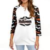 Damen-T-Shirt mit Halloween-Aufdruck und Knopfleiste, 3/4-Ärmel, modisch für den Alltag und das Wochenende, Basic, V-Ausschnitt, normales Oberteil