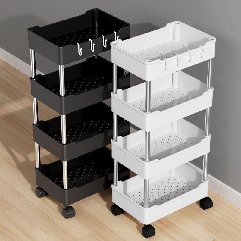 3/4 Layer Multi-layer Trolley Storage Rack with Pulleys and Hooks Kitchen Bathroom Living Room Removable Gap Storage Rack