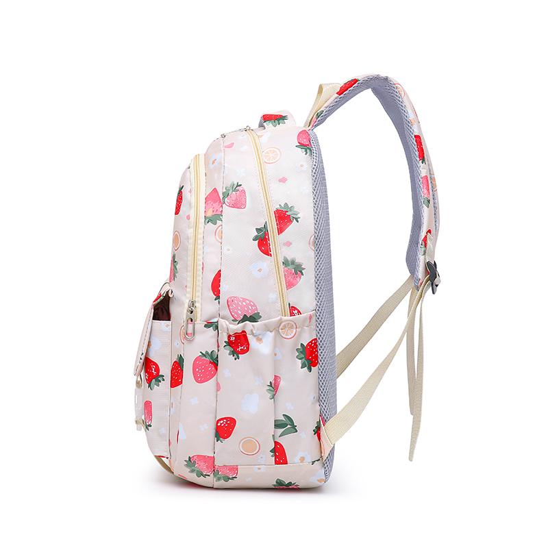 Strawberry Print Backpack Set Student Three-Piece Schoolbag Women's Large Capacity Water-Repellent Graffiti Backpack