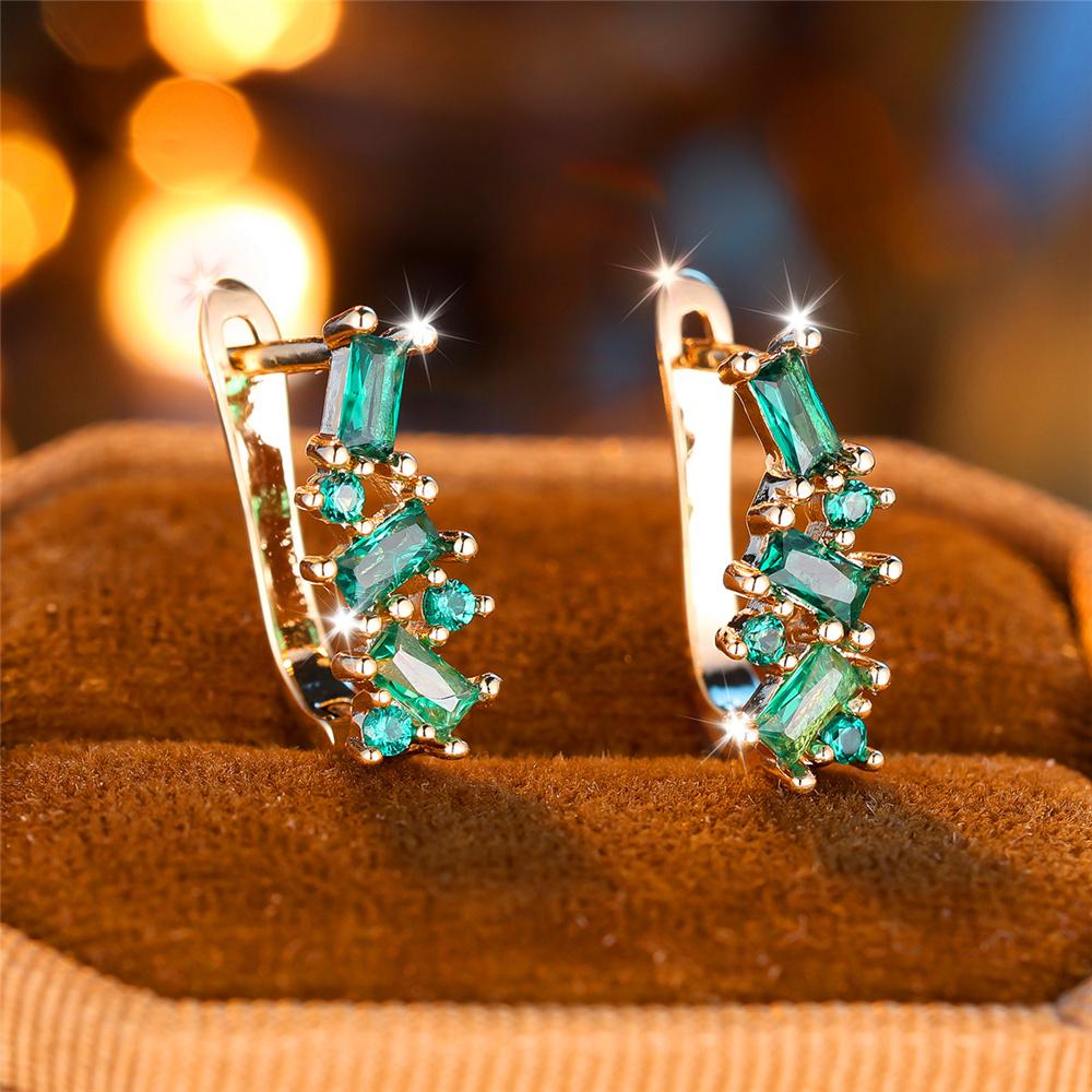 Green Zircon Hoop Earring Luxury Crystal Stone Earrings For Women Vintage Fashion Gold Color Wedding Gift