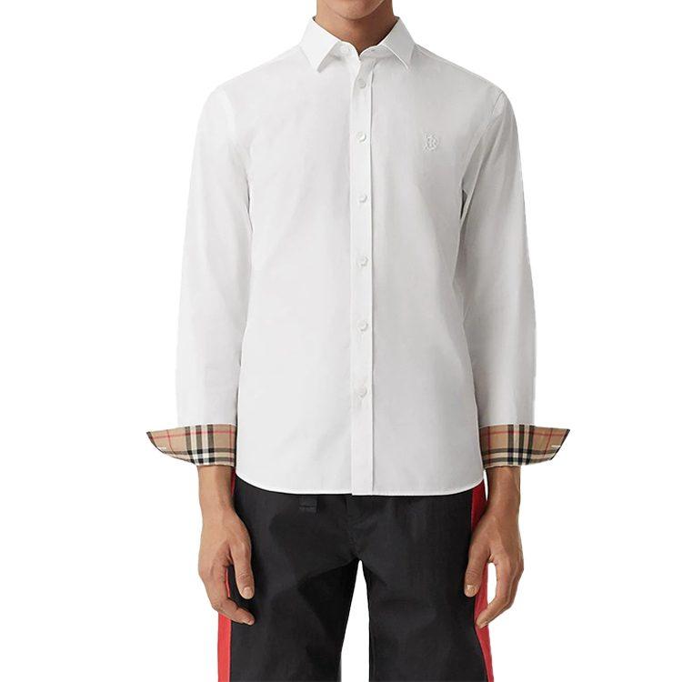 Burberry Slim Fit Monogram Motif Stretch Cotton Poplin Shirt 'White' 80323081