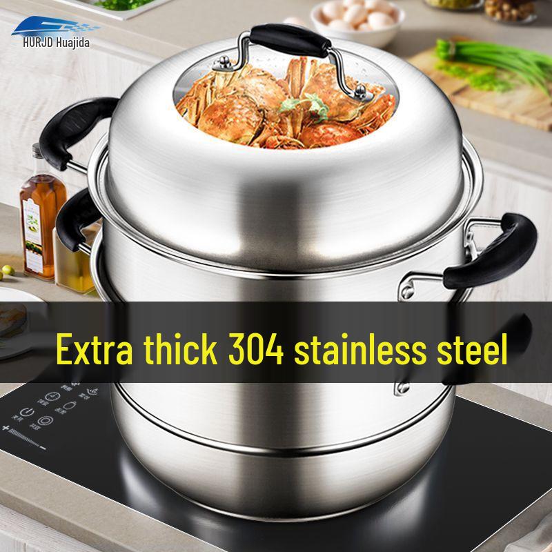 304 Stainless Steel Double Layer Steamer Pot for Induction & Gas Stoves - Multi-Functional, Thickened, Food Grade