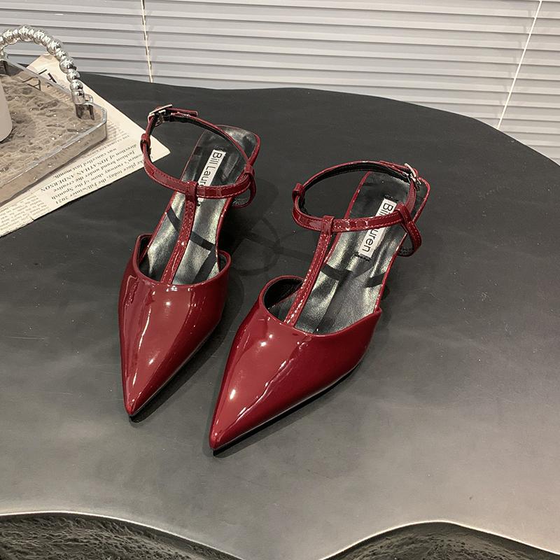 Spring 2025 Fashion Pointed Toe T-Strap Wedge Sandals Women's Shoes Slip-On Regenerated Leather Upper Comfortable Heel Design