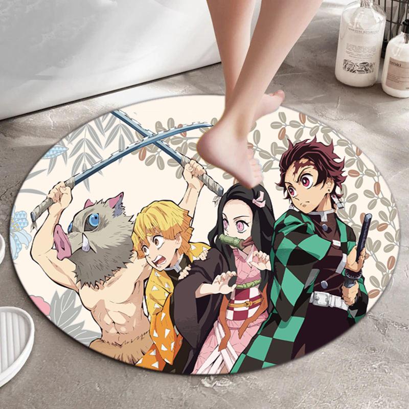 Classic Japanese-style Cartoon Demon Slayer Round Rug, Home Soft Decorative Anti-slip Yoga Mat and Chair Mat, Outdoor Floor Mat Carpet K33