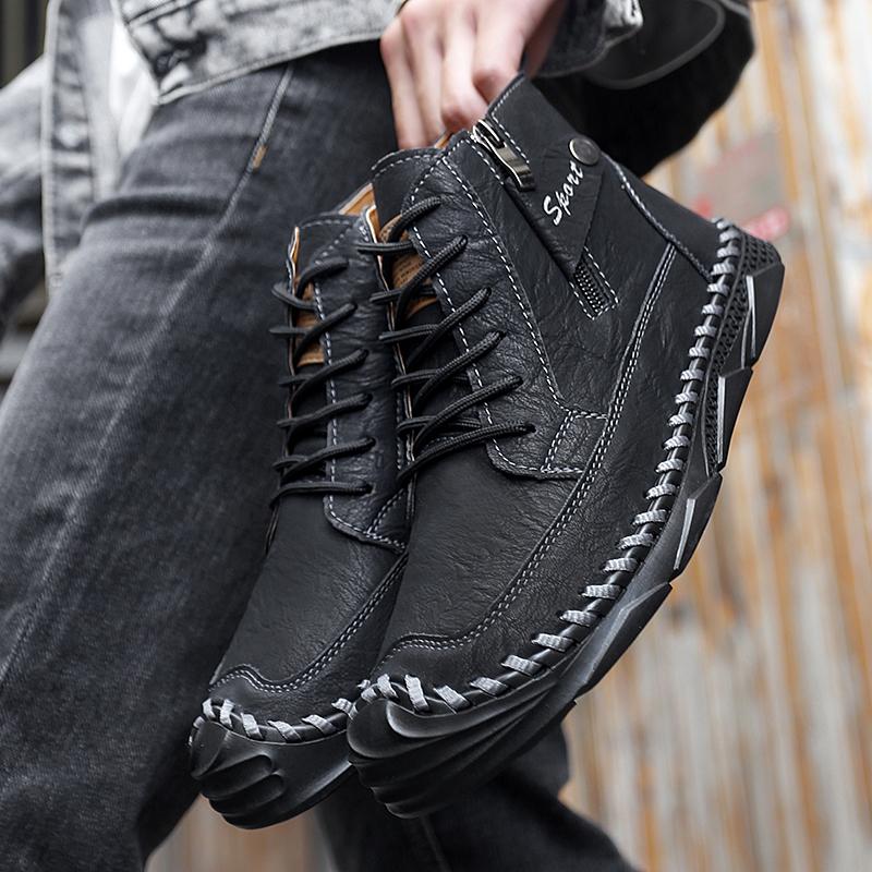 

TUINANLE Autumn Men s Martin Boots Large Size Leather Men s Short Boots Trendy Men s Shoes 41 чёрный