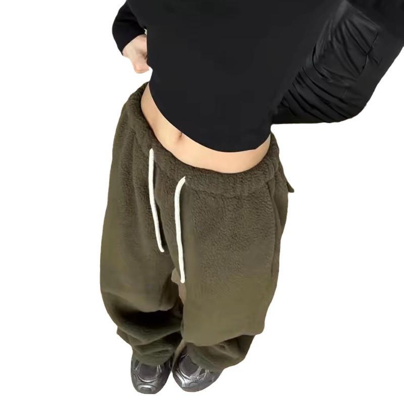 Women's Plush Fleece Wide-Leg Pants - High Waist, Loose Fit, Thickened for Winter 2025