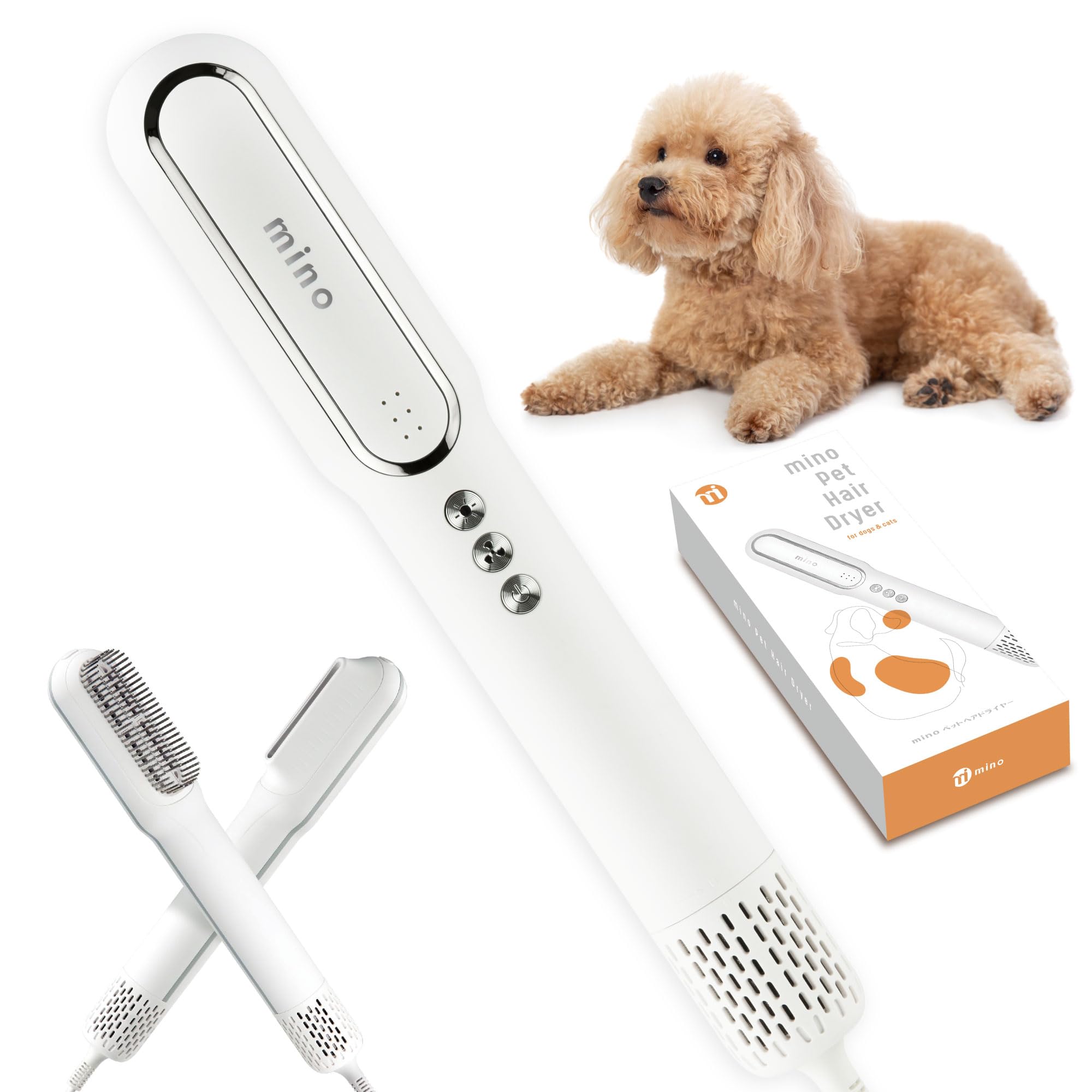 

mino Pet Компактный и легкий стик для кошек и щетка Регулируемая температура и 2 для дома и путешествий Оборудован датчиком температуры и белый