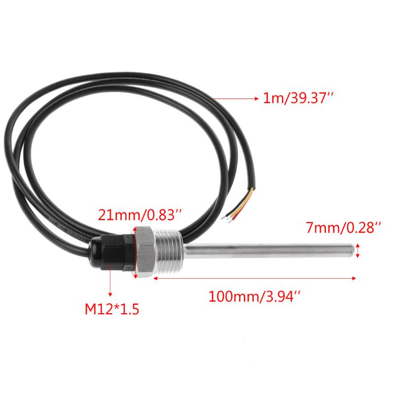 DS18B20 Digital Temperature Sensor G1/2\" Thread Probe DIA=7mm 3-core Wire SUS304 Drop Ship