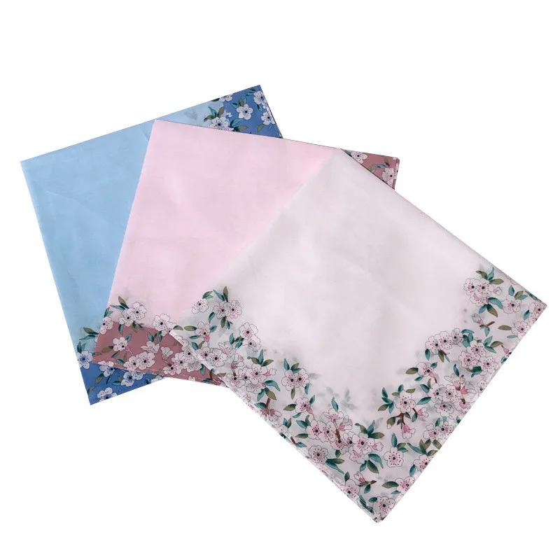 

3Pcs 43x43cm Square Flower Printed Lady Women Handkerchiefs Vintage Cotton Towel Wedding Valentine Day Gift