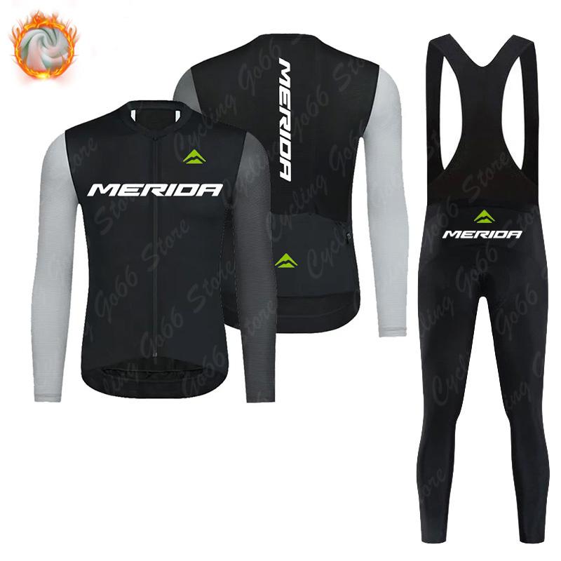Tým Merida Termální Fleece Cyklistické Oblečení Dlouhý Rukáv Dres Oblečení na Silniční Kolo Ropa Ciclismo MTB Uniforma 2026 Zimní Fleece Teplá Cyklistická Souprava
