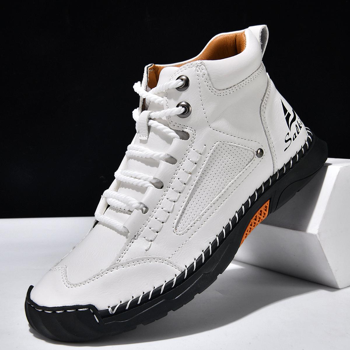 

Мужские кожаные ботильоны, повседневные ботинки для улицы, винтажные мягкие кроссовки, плоские ботинки на шнуровке, ручная работа, большой размер, мужская обувь 48 белый