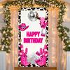 Disco Birthday Background Pink Cow Skull Birthday Display Banner Glitter Design Birthday Door Cover For Cowgirl Themed