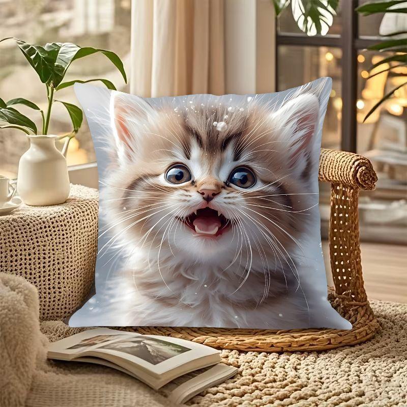 VIKAMA 3D Adorable Cat Cushion Cover Living Room Sofa Cushion Cover Girly Bedroom Pillowcase Home Decor