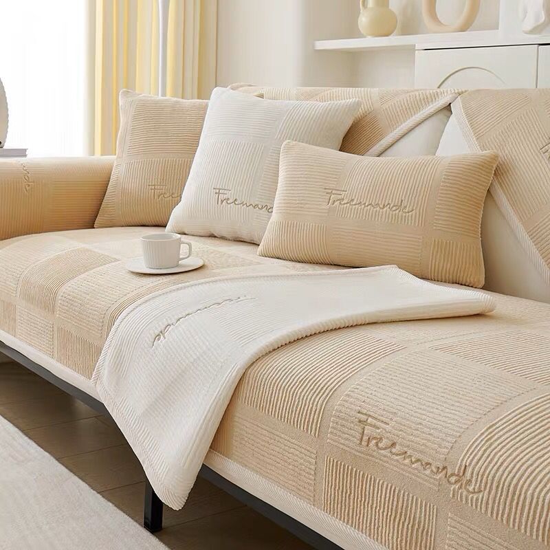 Milk Plush Velvet Sofa Cover Machine Washable Anti-fading Non-slip Armchair Cushion Towel Adjustable Skin-health Slipcovers