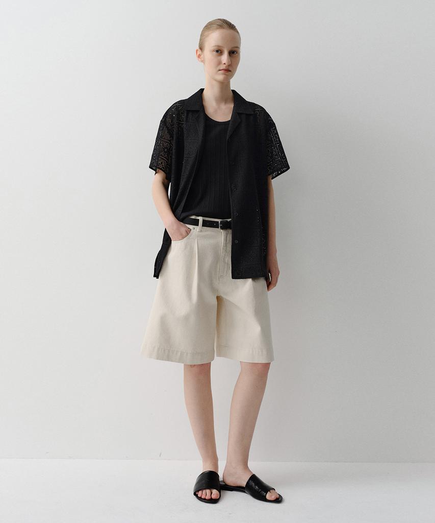 Ia Open Collar Lace Shirt (Black)